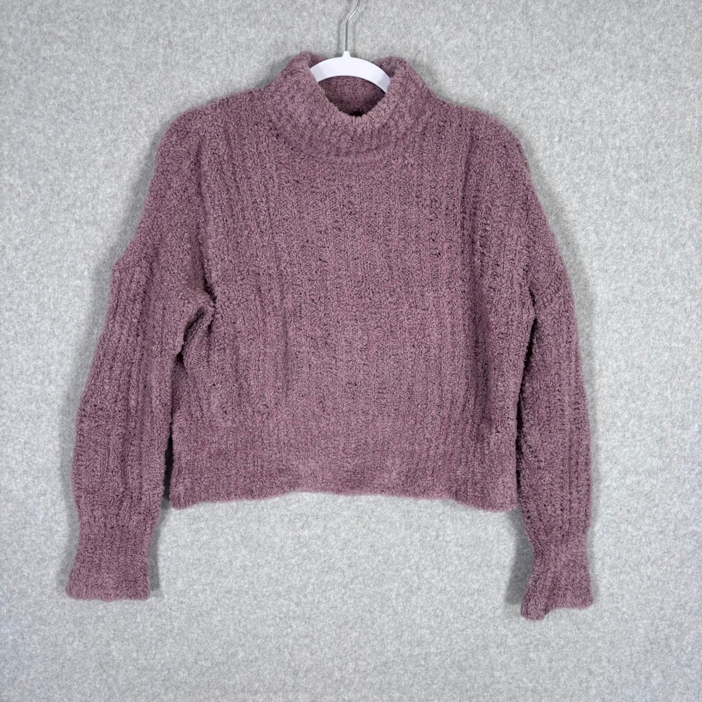 REI Mock Neck Chunky Wool Sweater XS Mauve Fuzzy Knit Cropped Mid Layer Warm‎